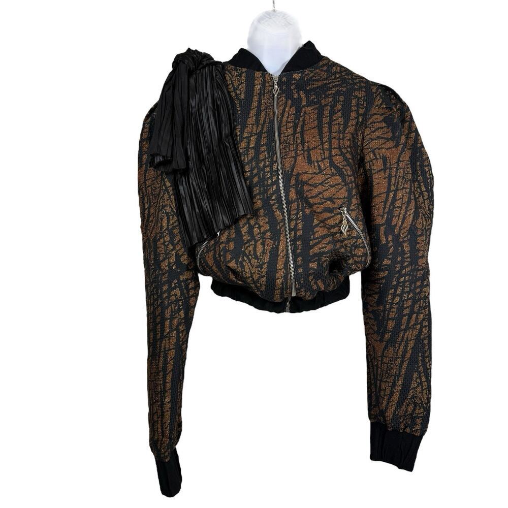 Tuba Ergin Jacket Womens Extra Small Brown Black Indie Bomber Jacket Designer - Picture 2 of 16